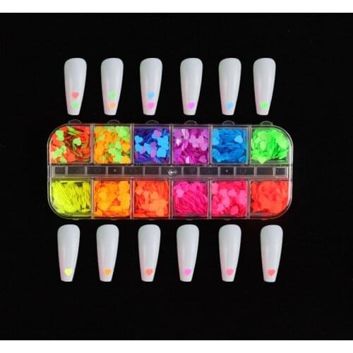 12 Grids/lot Fluorescent Color 3D Love Nail Art Sequins Red UV Gel Polish Nail Patch DIY Trim Nail Decoration Accessories