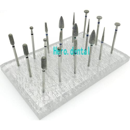 18pcs 2.35mm Dental Diamond Grinding Bur Drill Dental Polishing Burs+1pc Acrylic Clear 18 Holes Nail Drill Tool Stand Holder