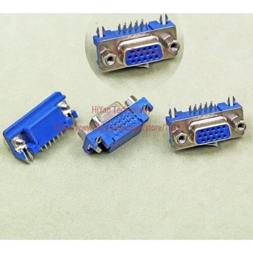 200pcs DB15 DR15 3Rows Blue Parallel Port 15 Pin D Sub Female 15 Way PCB 90 Degree Connector DB15 Socket Plug VGA Adapter
