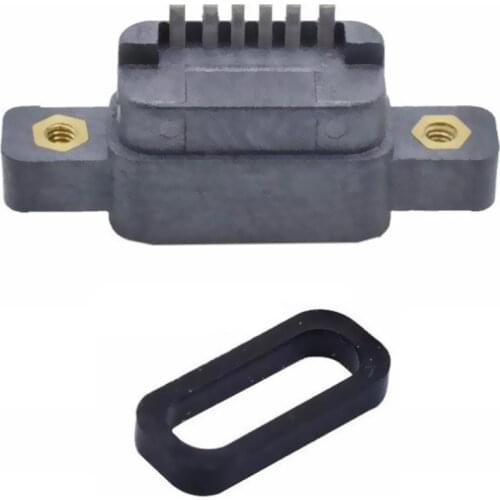 Electronic Components 1 Pcs Usb 3.1 Type-C 6 Pin Waterproof Belt Nut Female Socket Rubber Ring With Screw Hole Positioning