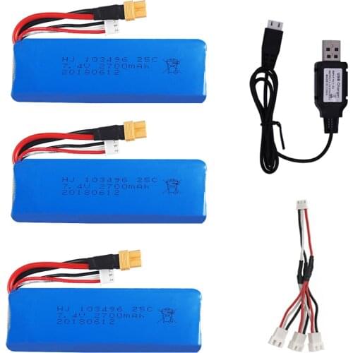 7.4V 2700mAh Lipo Battery XT30 Plug and USB Charger for MJX Bugs 3 B3 RC Quadcopter Spare Parts 7.4V toy Battery upgrade 1800mah