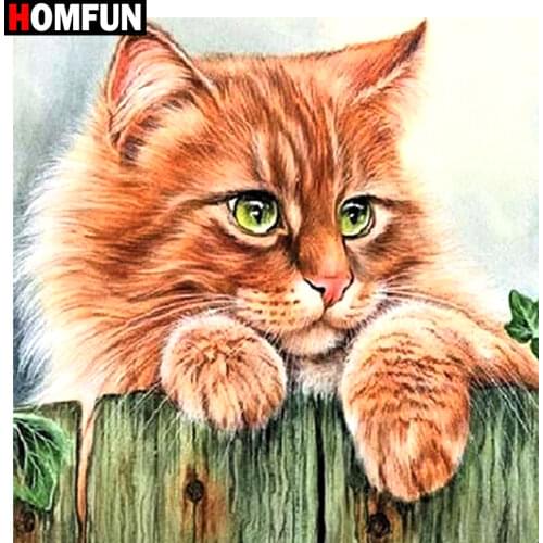HOMFUN Full Square/Round 5D DIY Diamond Embroidery "Cat" Diamond Painting Cross Stitch Rhinestone 5D A09500