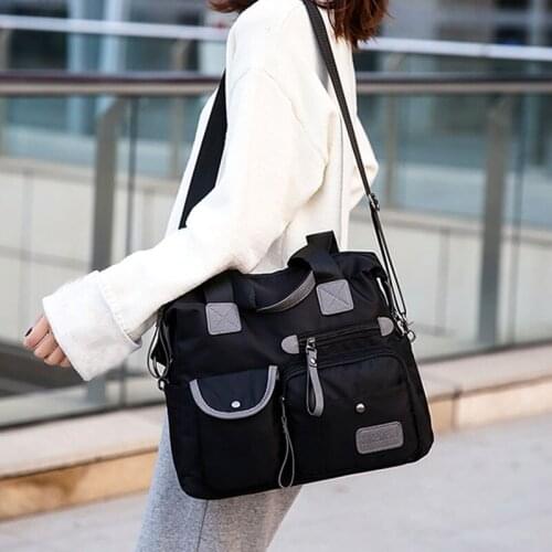 AUAU-New Ladies Fashion Waterproof Oxford Tote Bag Casual Nylon Shoulder Bag Mummy Bag Large Capacity Canvas Bag Black