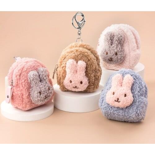 Cute Bunny Lamb Wool Keychain Mini Kawaii Girl Gifts Pendant Couple Gift Charm Zipper Student Coin Bag Ladies Small Wallet