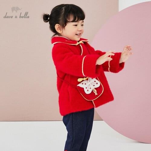 DBM15527 dave bella winter baby girls cute cartoon padded coat with small bag children tops fashion infant toddler outerwear