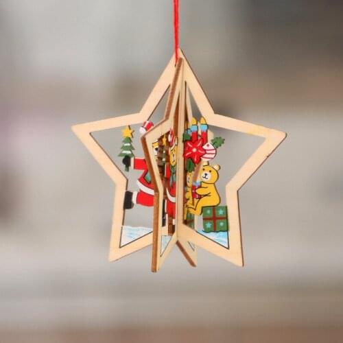 Wooden Christmas Ornament for Trees Five-pointed Star Christmas Bell Tower Tree Designs Mix Send Christmas Gifts and Decorations