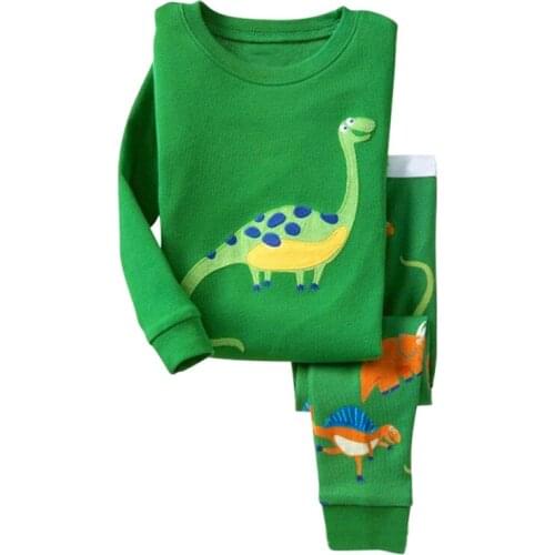 Dinosaur Boys Cotton Pajamas for Kids Cartoon Sleepwear Clothing Girls Pyjamas Siut Long T-Shirt+Pants Spring Pijamas Nightwear