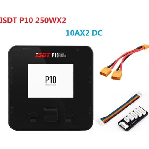 XT60 bus to XT60 male& ISDT P10 250WX2 10AX2 DC Dual Channel Smart Charger for 1-6S Lipo Li-ion Life NiCd NiMH LiHV PB Battery