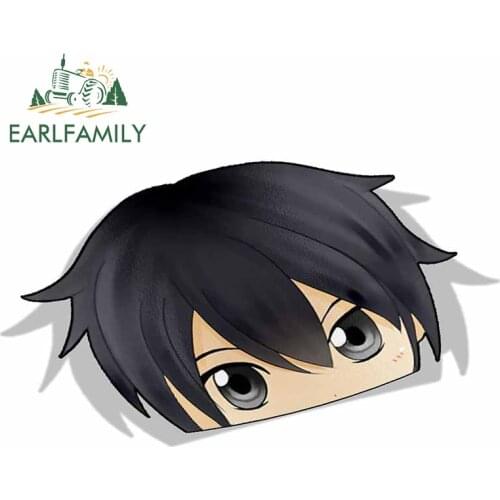 EARLFAMILY 13cm x 7.4cm for Kirito Sword Art Online Peek Big Head Anime Vinyl Car Sticker JDM Window Trunk Decal Car Accessories
