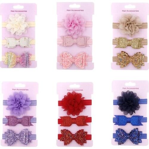 3Pcs/set Elastic Baby Headband Set For Girls Bow Soft Lace Flower Kids Headwear Solid Color Newborn Baby Hair Accessories