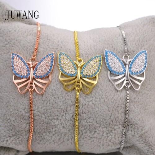 JUWANG Fashion Bracelet Jewelry 4 Kinds Cubic Zirconia Butterfly Style Adjustable Chain Bracelets For Women Girl Party Decor