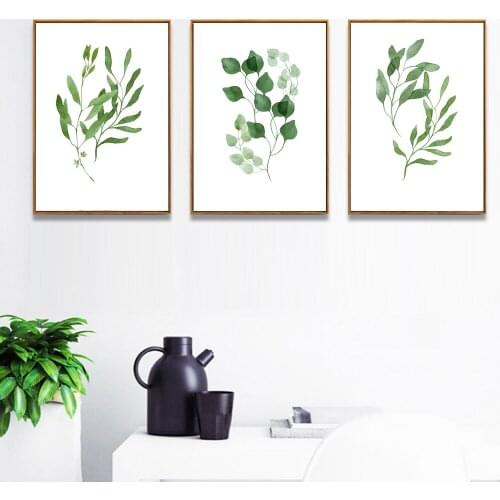 Nordic style Watercolor Tropical Plant Canvas Art Print Painting Unframed Modern Green Leaves Wall Pictures For Home Decoration