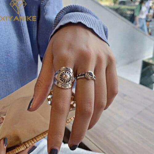 XIYANIKE 925 Sterling Silver New Arrival Star Retro Ring Female Fashion Punk Temperament Exquisite Handmade Jewelry Gift Couplee