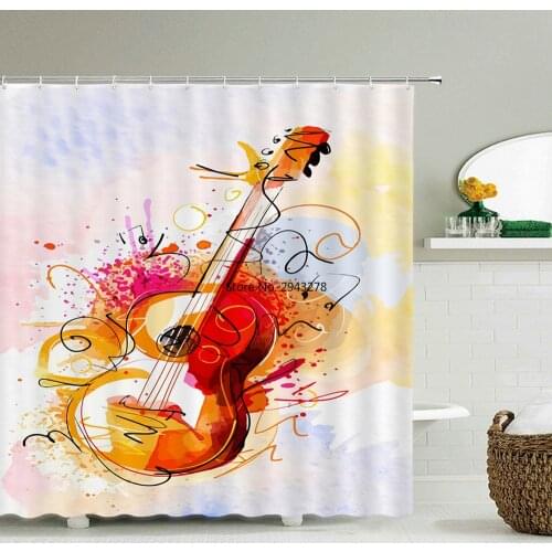 Creativity Music Rock Guitar Bath Curtain Waterproof Fabric Shower Curtains Bathtub Screen for Bathroom Decor With Hooks