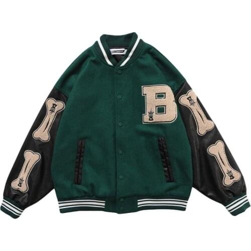 Womens Coats Varsity Jackets High Street Hip Hop Baseball Uniforms Street Casual Coat Loose Bomber jacket Tops 2021 Bone Decor