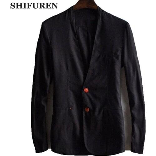 SHIFUREN New Autumn Causal Men Linen Jacket Long Sleeve Breathable Male Blazer Single Breasted Coats Jaqueta Masculina M-XXL