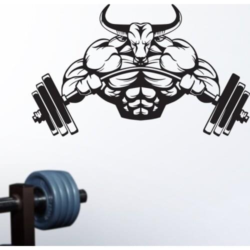 Gym Sticker Barbell Bull Fitness Decal Body-building Posters Vinyl Wall Decals Pegatina Decor Mural Gym Sticker