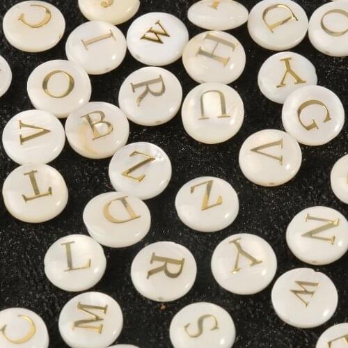 Natural Round Flat Letter Mother Of Pearl Shell Bead 26 Capital Alphabet Seashell Beads for Jewelry Making DIY Bracelet Necklace