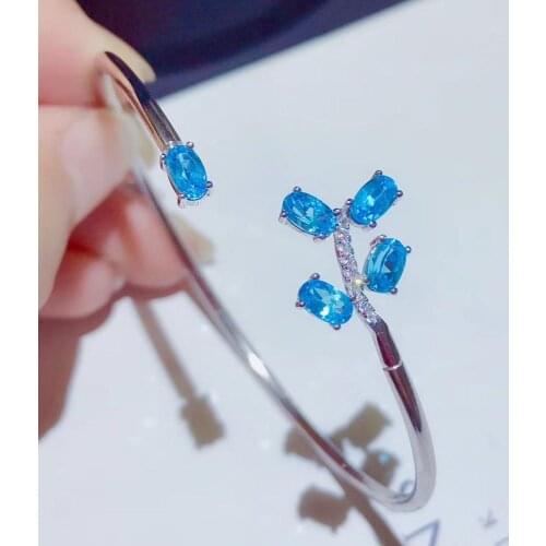 Natural topaz bracelet, Simple branch design. Fashion is in vogue. Ladys bracelet. Blue gemstone jewelry