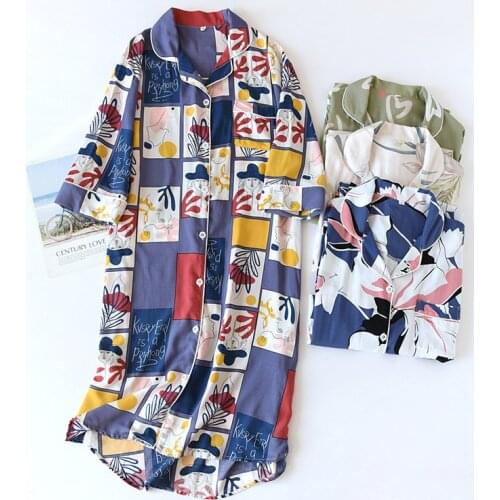 Night Dress Women New Short Sleeve Print Nightgowns Cotton Loose Sleepwear Nightshirt Female Loungewear Summer Sleepshirt