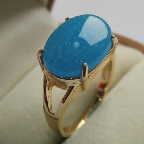 Latest design jewelry ladys favorite 18KGP sky blue jade ring (7,8,9#)