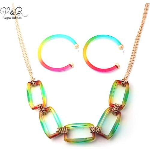 Newest Gradient Iridescent Color Pendant Necklace Rainbow Earrings Acrylic Necklace 2020 New Design Fashion Jewelry