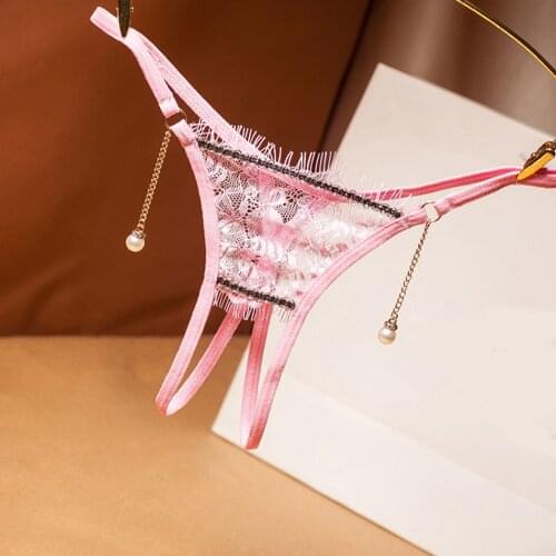 New Women Open Panties Sexy Lace Seamless Briefs Pearl Chain Erotic Thong Low Waist Ultra-thin G-String Underwear