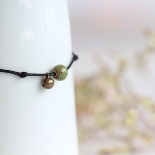 2 Piece/Lot Handmade Ceramic Rope Anklets Porcelain Bead and Bell Fashion Women Leg Jewelry Small Accessories Folk Simple Style