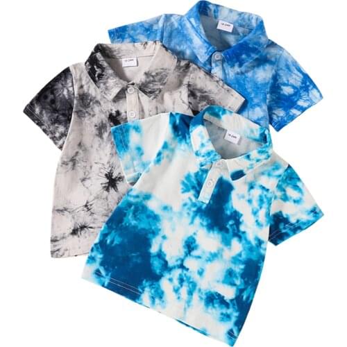 OPPERIAYA Children Summer Blouses Tie-Dyed Turn-Down Collar Short Sleeves Button-Open Shirts for Baby Boys 18 Months to 6 Years