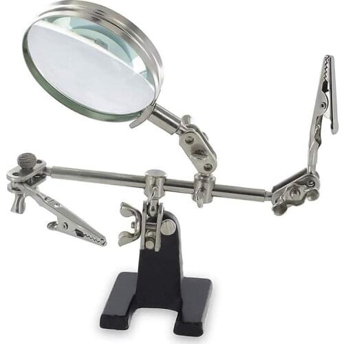 Easy-carrying Helping Third Hand Tool Soldering Stand with 5X Magnifying Glass 2 Alligator Clips 360 Degree Rotating Adjustable