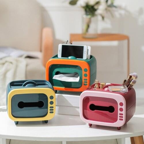 Retro TV model With Magnetic Automatic Switch Phone Holder Storage Rack Tissue Box Creative Napkin Drawer Vintage Dispenser Case