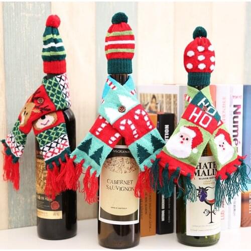 Christmas Wine Bottle Cover knitting Hat Scarf Santa Claus Snowman Elk Deer NEW YEAR Table Decoration Dinner Ornament Gift Bags