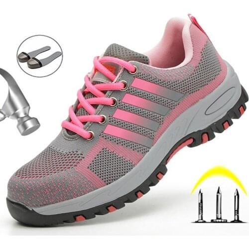 LightWeight Breathable Women Safety Work Shoes Steel Toe Outdoor Safety Work Boot Mesh Anti-smashing Construstion Sneaker Female