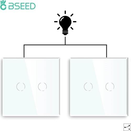 Bseed 2Gang 2Way EU Standard Touch Switch 2Packs Light Switch White Black Golden Crystal Class Panel Switch Waterproof Switch