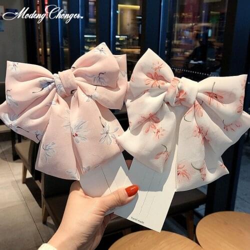 High Quality Big Floral Hair Bow Flower 3 Layers Ponytail Clips Girls Chiffon Barrettes Hair Clips For Women Hair Accessories