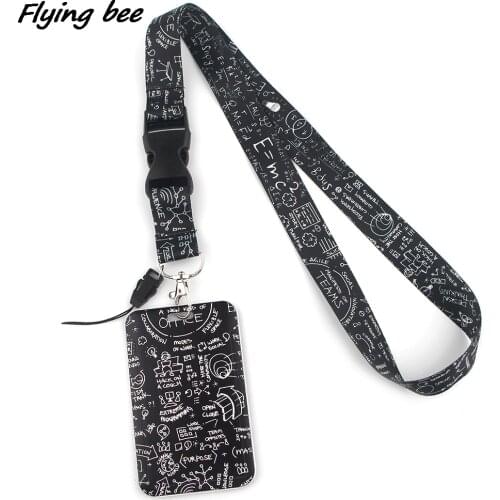Flyingbee X1304 Black Equation Lanyard Card Holder Student Hanging Neck Mobile Phone Lanyard Badge Subway Access Card Holder
