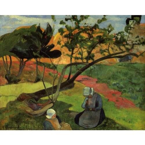 High quality Oil painting Canvas Reproductions Landscape with two breton women (1889) by Paul Gauguin hand painted