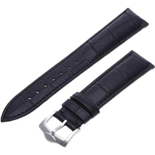 YCYS-20mm Black Veritable Leather Bracelet Watchband with Buckle to Watch