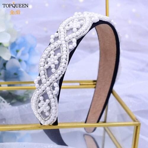 TOPQUEEN S353A-D Full Pearl Wedding Headband Handmade Beaded Women Baroque Hairbands Elegant Hair Bands for Women Headwear