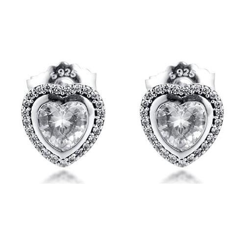 Genuine 925 Sterling Silver Sparkling Love Stud Earrings for Women Clear CZ Wedding Earring Fine Jewelry Brincos