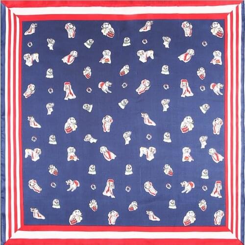 POBING Satin Silk Scarf Women Solid Dog Print Silk Foulards Female Neckerchief Small Bandana Square Scarves Lady Headband Hijab