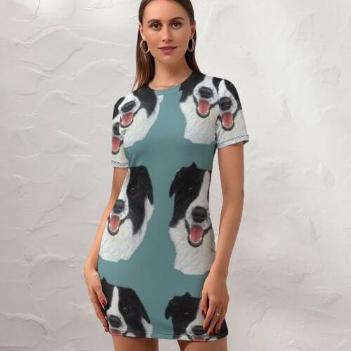 Dog Dress Short Sleeve Vintage Polyester Bodycon Women Printed Day Wholesale One-Piece