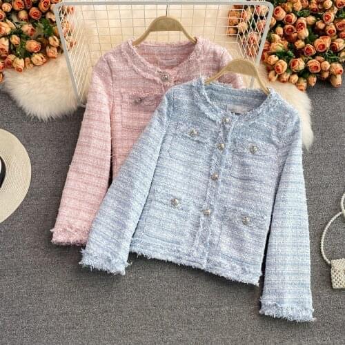 New Fashion Autumn Winter Tweed Short Jackets Women Single Breasted Elegant Office Lady Woolen Coats Casual Vintage Outwear