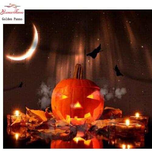 Golden panno,Halloween,Full,Square, Diamond Embroidery,5D,Diamond Painting,Cross Stitch,Diamond,Mosaic,Needlework ,pumpkin809