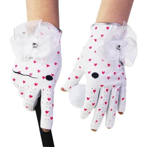 1 Pair Women Non-slip Bowknot Fingerless Heart Shaped Golf Gloves for Outdoor Sports Non-Slip Fiber Left Right Hand Extra Grip