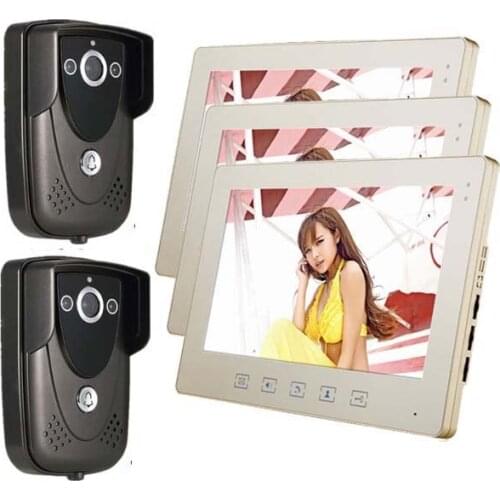 2015 New Luxury 10 inch Video door phone(2 cameras+3 monitors),700 TVLine HD camera ,waterproof cover. 1 to 2