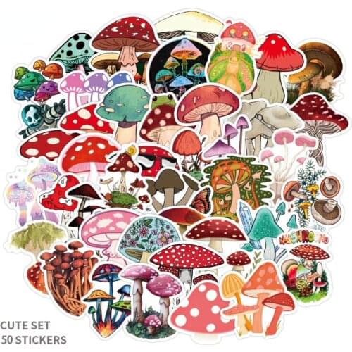 50pcs/pack Mushroom Graffiti Stickers Waterproof Suitcase Laptop Scooter Refrigerator Water Cup Stickers Wholesale Car Stickers