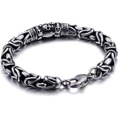 8mm 8.66'' Vintage knot Link Chain bracelet Stainless Steel Skull bracelet bangle for Mens