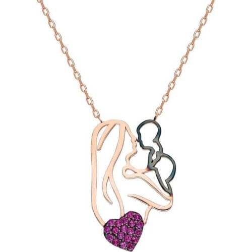 925 Sterling Silver Women Necklace with Mother Child Design