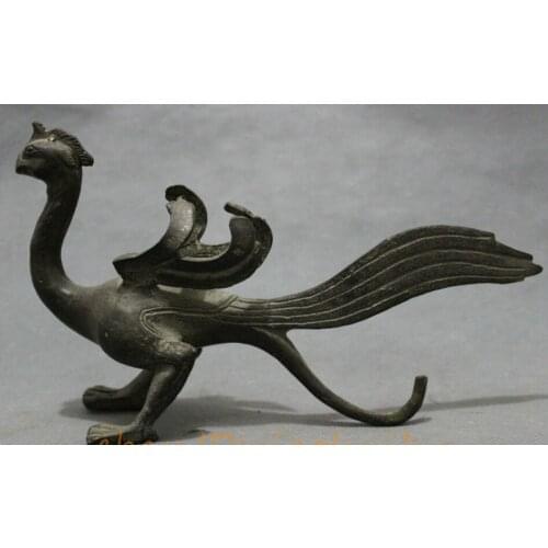 Free shipping 8" Old Chinese Bronze Copper Collect Folk Bird Peacock Peafowl Phoenix Statue